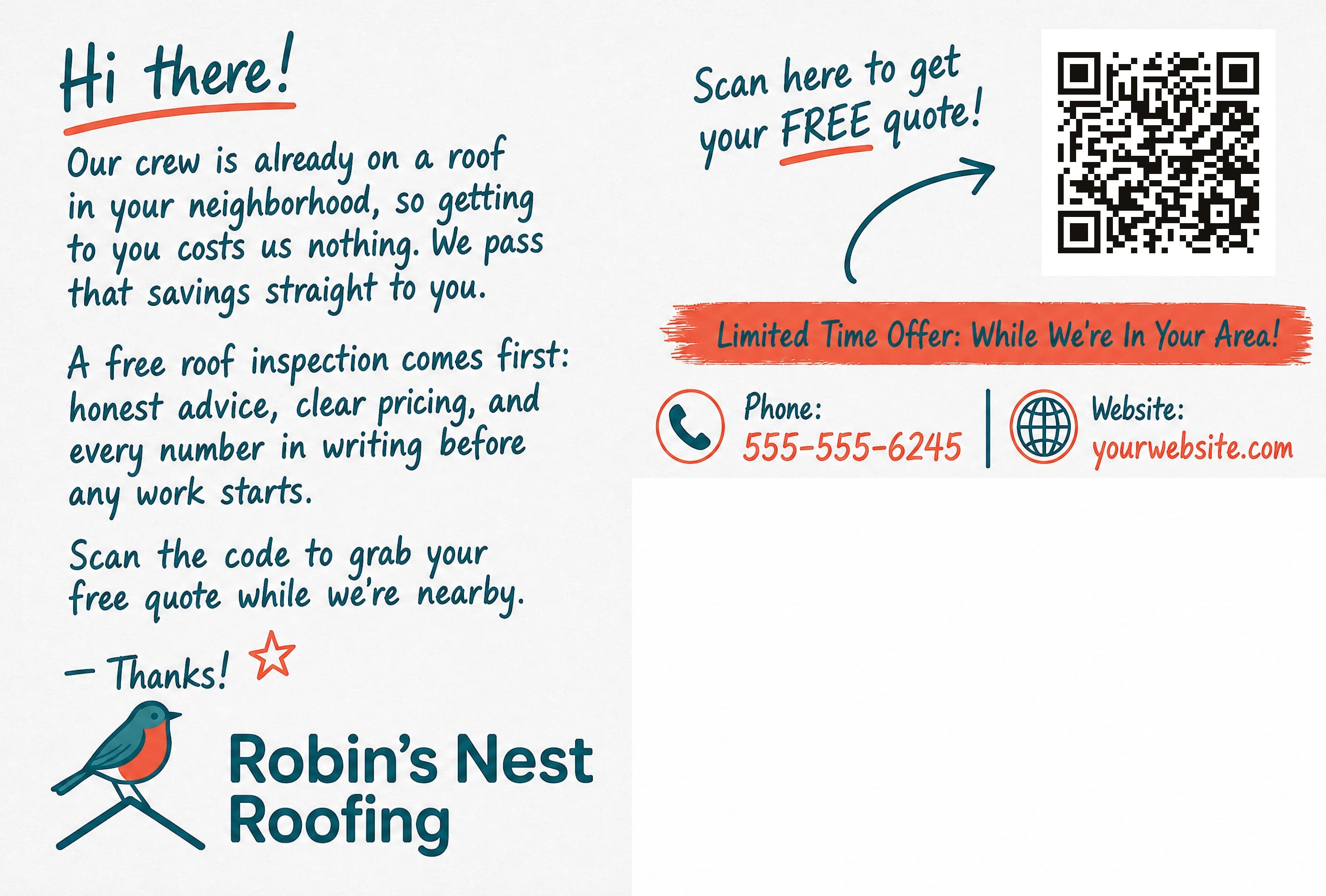 The back of a card with its scan-for-your-free-quote QR code